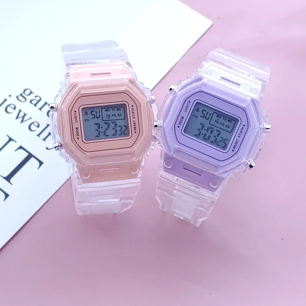 Fashion Transparent LED Luminous Digital Watch Square Women Watch Sports Electronic Wrist Watch Clock for Women&Men Dropshipping