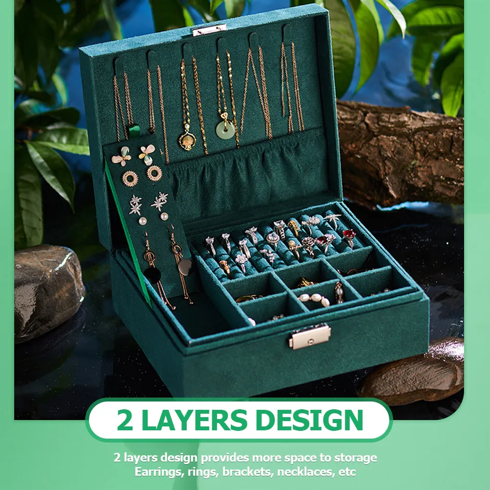 

Двухслойная шкатулка для украшений для женщин, портативный органайзер для путешествий, футляр для хранения и демонстрации серег и ожерелий, зеленый, подарочный декор