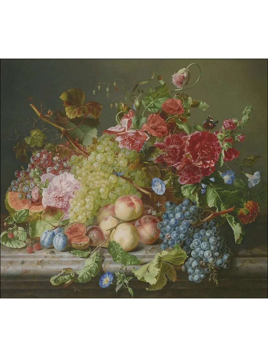 [ZZ4673-Flower and Fruit Feast] Stamped Cross Stitch Kit 14CT 16CT Printed Canvas Cotton Thread Embroidery Needlework Wall Decor