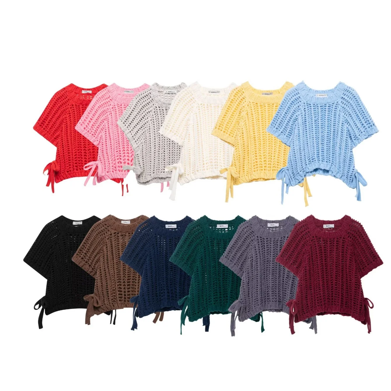 

Women's Autumn Fashion Solid Color Skeleton Knit Short Sweater Vintage Casual Temperament Frenum Decoration Chic Lady Pullover