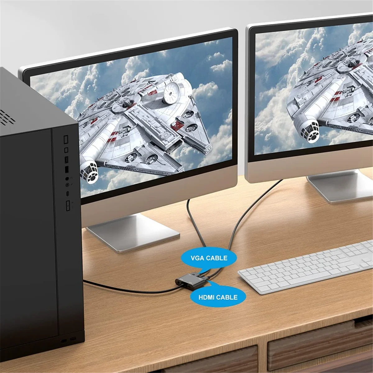 Efficient VGA to HDTV + VGA Converter Computer Connect Monitor Tv Dual Screen