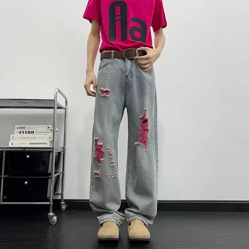 

Джинсы унисекс с высокой талией, прямые, свободные, широкие, в стиле High Street, с рваными элементами, повседневные, удобные, из денима