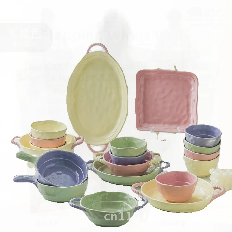 

Цветная керамическая миска с ручкой - круглая миска для салата, фруктов и йогурта в скандинавском стиле, безопасная для микроволновой печи премиум-класса для всех