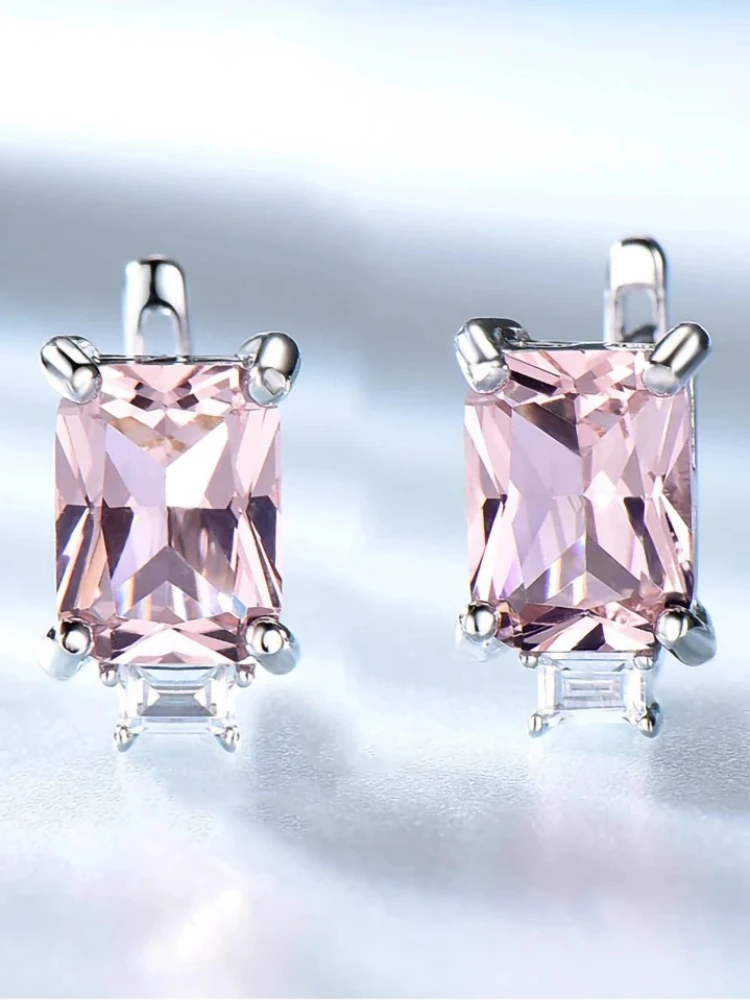 Kolczyki klipsy ze srebra próby 925 dla kobiet Kolczyki z naturalnym kamieniem szlachetnym Niebieski różowy szmaragd Premium Topaz Drobna biżuteria Prezent na imprezę — zdjęcie 2