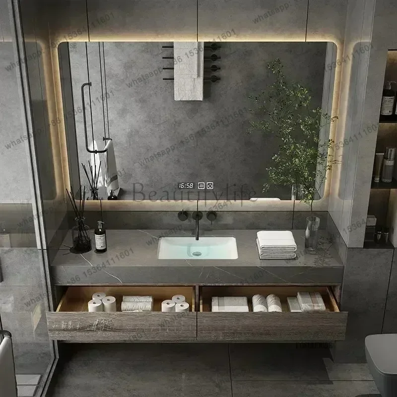 PG Minimalist Bathroom Cabinet Integrated Rock Plate Ceramic Washbasin Bathroom Vanity Cabinets Under Sink Bathroom Furniture e