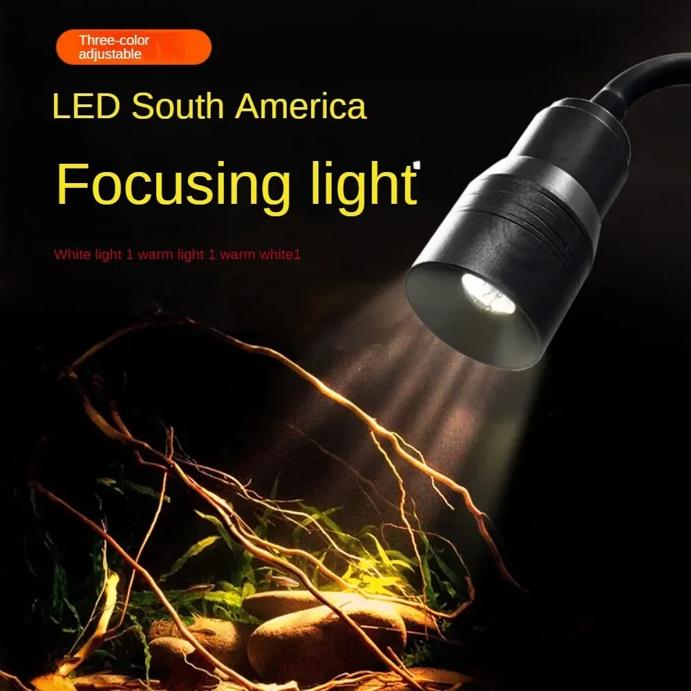 LED Aquarium Lamp 3-Color Fish Tank Spotlight - Waterproof Switching Clip-On South American Focusing Ornamental Water Plant Ligh