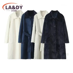 Faux Fur Coat Women 2024 New Winter Fashion Lapel Long Sleeve Female Casual Both Sides To Wear Suede Coat Outerwear