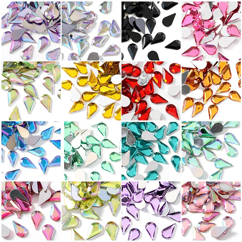 High Quality 6x10mm100pcs Pointed Rhinestones Acrylic Flat Bottom Diamond DIY Clothing Wedding Accessories