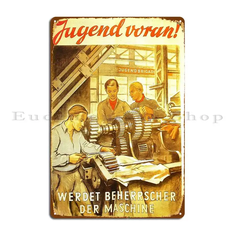 East German Communist Youth Workers Propaganda 1950 Metal Plaque Wall Decor Living Room Bar Designs Cinema Tin Sign Poster