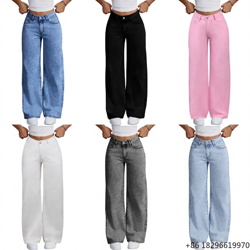 Woman Denim Cargo Pants Regular Fit Straight Vintage Cute Summer Spring Autumn Winter Breathable Light Wash Jeans