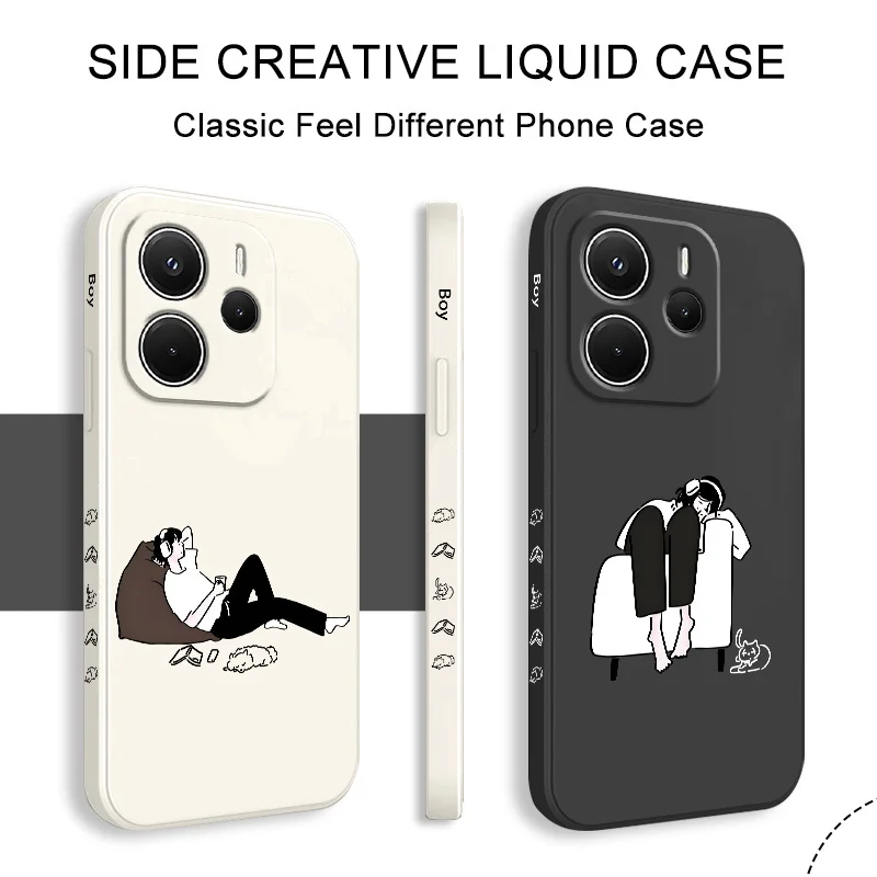 

Sofa Couple Phone Case For Xiaomi Redmi Note 14 13 12 12S 11 11S 10 10S 9 9S 14C Pro Plus 4G 5G Liquid Silicone Cover