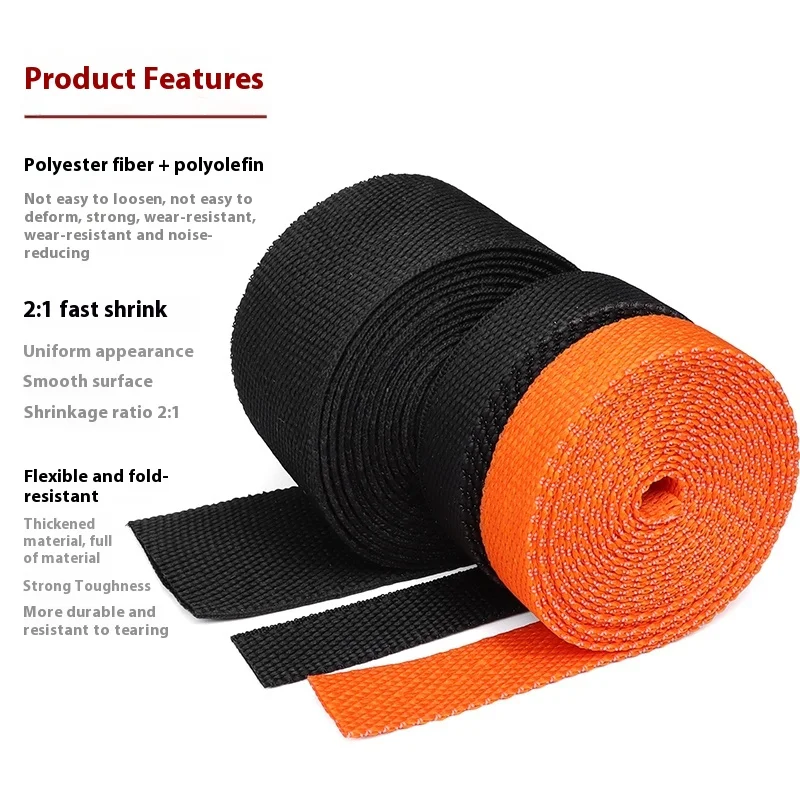 1M Heat Shrink Cloth Sleeve PET Textile Wear-resistant High Temperature Automotive Harness Cable Protection Heat Shrink Braided