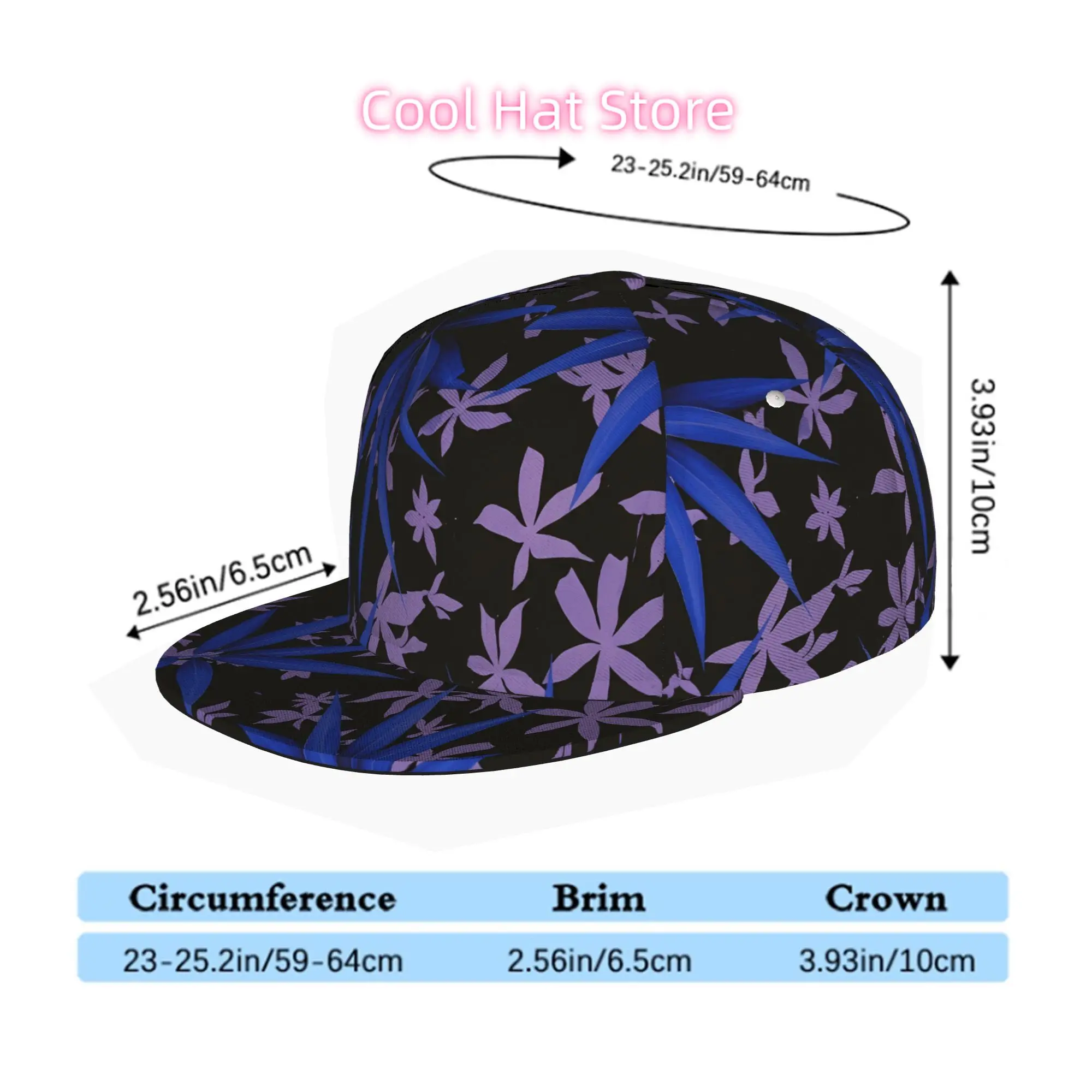 Flat Brim Baseball Cap with Blue Leaves And Flowers, Unisex Design for Men And Women, Hip Hop Streetwear Snapback Trucker Hat Id