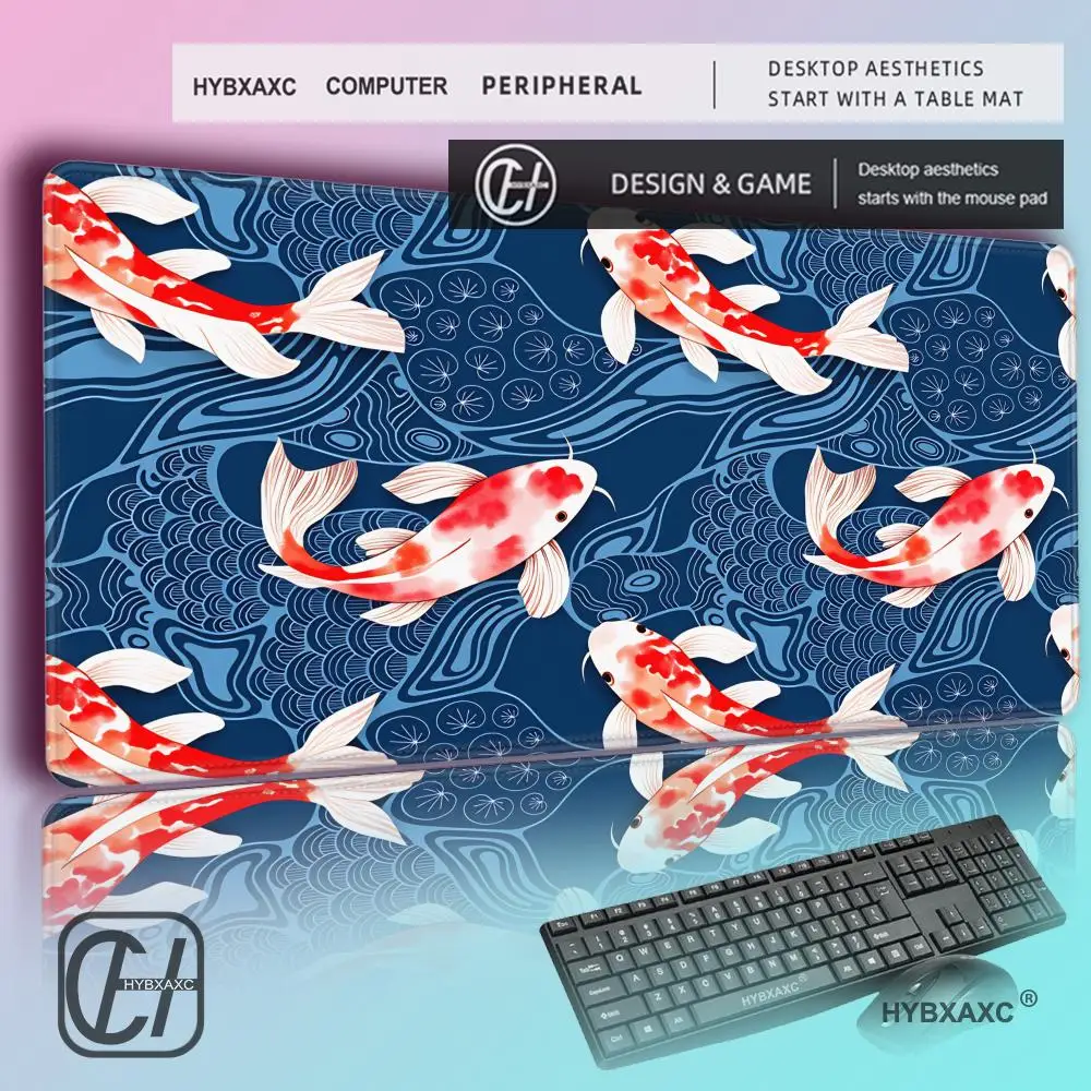 

HYBXAXC Japanese Koi Fish Desk Mat, Gaming Mousepad Abstract Black Red Gold Mousepad, Extended Deskmat for Keyboard PC Setup