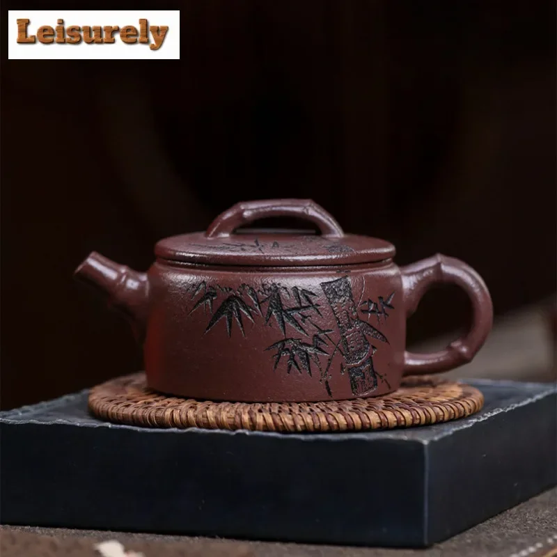 160ml Creative Yixing Purple Clay Teapots Handmade Fragrant Bamboo Pot Raw Ore Purple Mud Tea Making Kettle Zisha Tea Set Craft