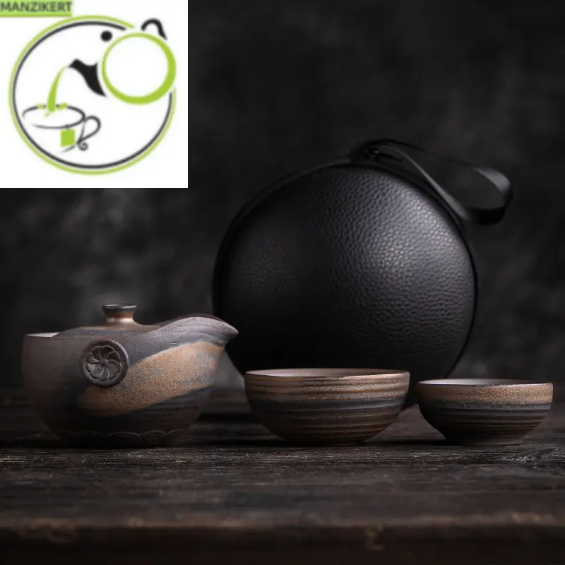 

Retro Ceramics Teaware Suit Stoneware Kiln Change Teapot Chinese Tea Ceremony Travel Portable Tea Set One Pot and Two Cups