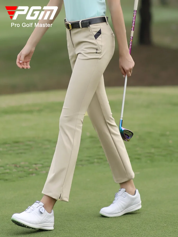 PGM KUZ128 Golf Pants Women's Slim-fitting Waterproof Long Pants with Zipper Pocket, Elastic, Nine-inch Length, Flare Pants