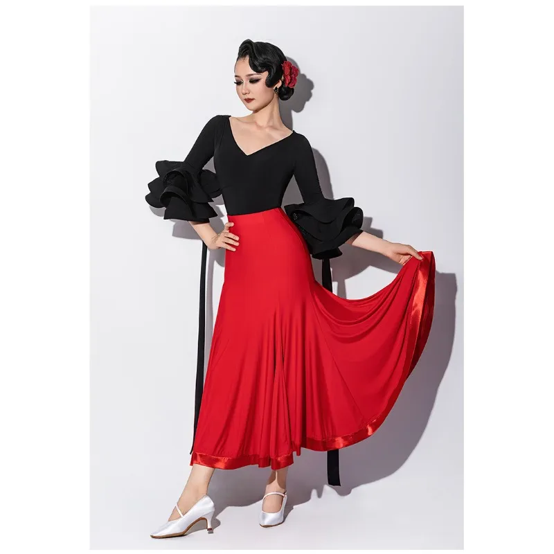 Aangepaste moderne dansjurk wals grote schommel rok half lichaam rok volwassen vrouwelijke sociale cha cha samba tango rumba danspak