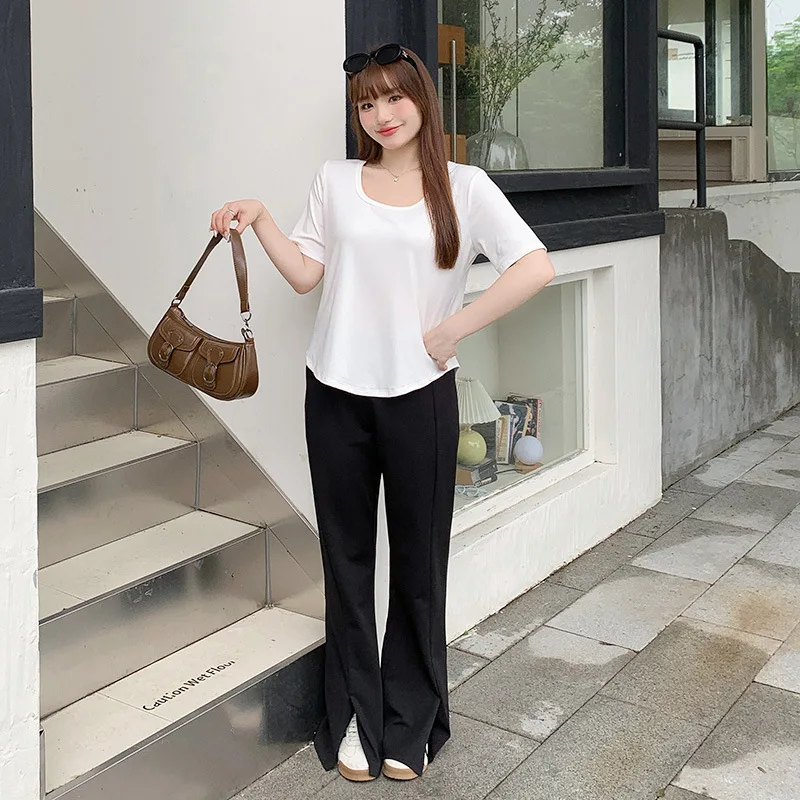 Plus size, 200 pounds mm pants, summer thin style with a slit and micro horn for slimming effect, high waisted pants 3045