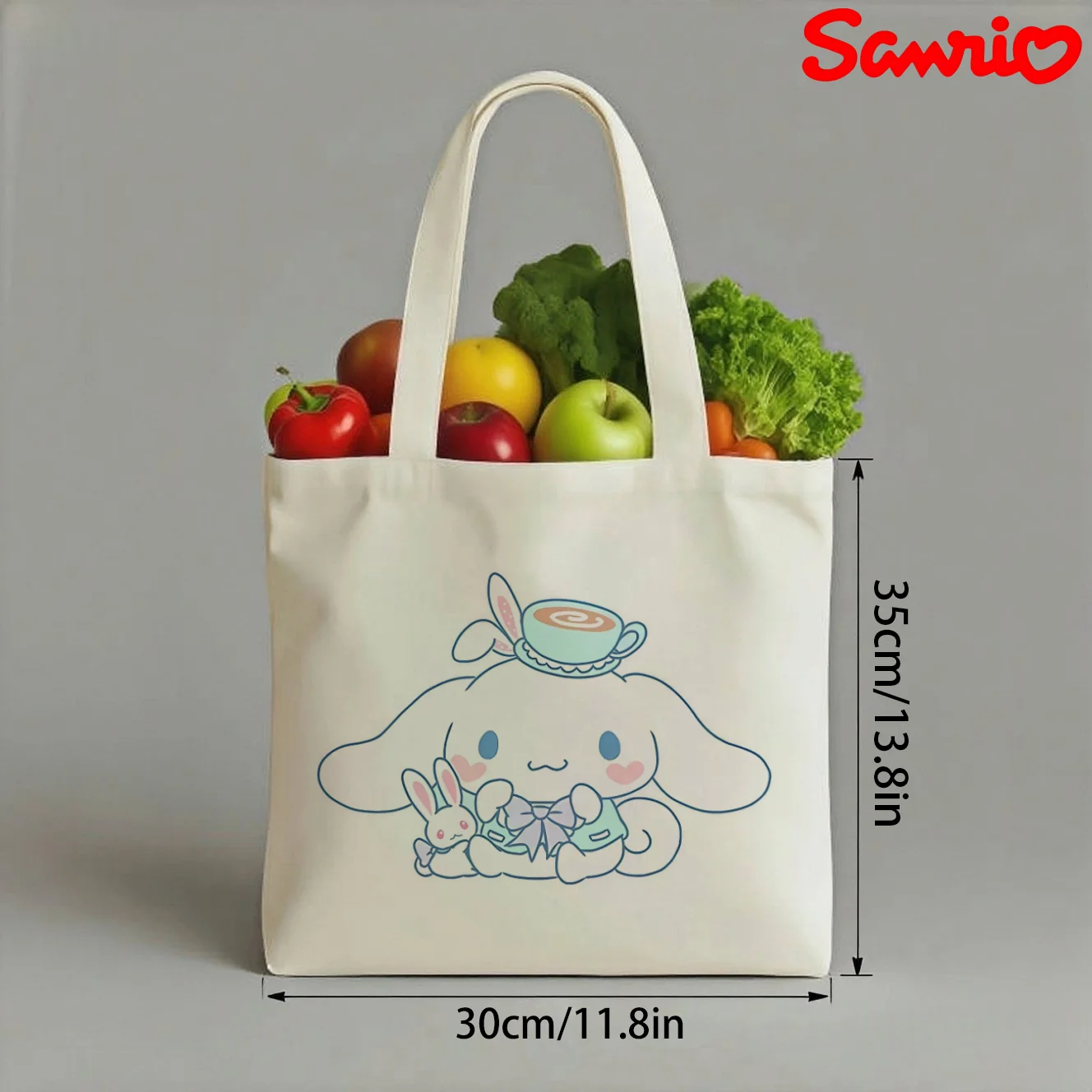 

1pc Cute Cinnamoroll Canvas Shoulder Bag, Double-sided Print Large Capacity Daily Casual Travel Shopping Tote Bag
