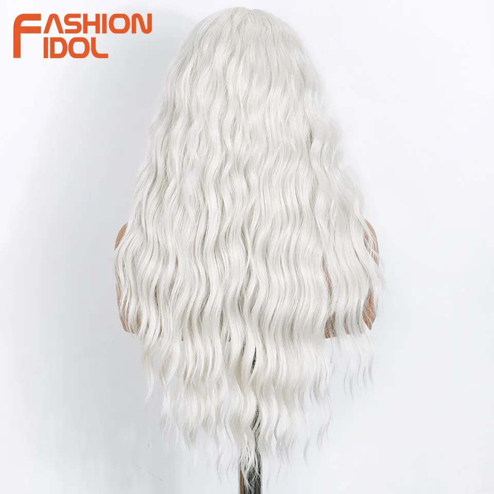 FASHION IDOL 26-36inch Water Wave Lace Front Wig Synthetic With Baby Hair Wigs For Women Ombre Blonde Higlight Lace Wigs Cosplay