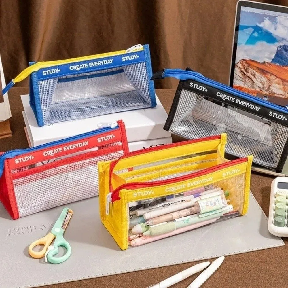 Multiple Layers Transparent Pencil Case Clear Dirt-resistant PVC Stationery Bag Large Capacity Waterproof Makeup Brush Bag