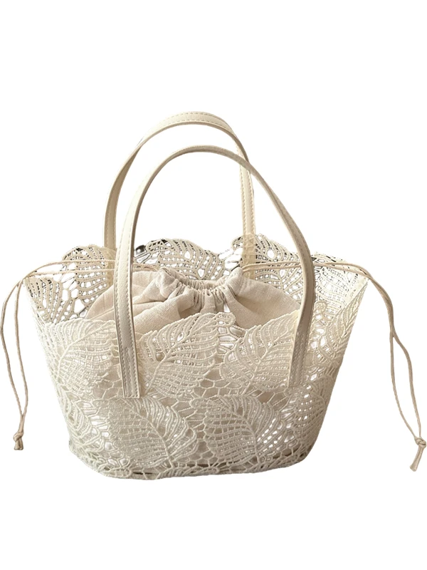 

Retro Lace Hollow out Basket Weave Mother Daughter Handbag Summer 2025 Faionable Women's Handbag Casual Sle PVC Leather