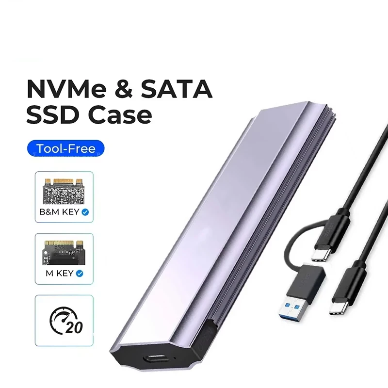 

M2 SSD Case M.2 NVMe to USB C 3.2 Gen2 20Gbps NVMe PCIe SSD Enclosure 6Gbps NGFF SATA External Enclosure Supports M and B&M Keys