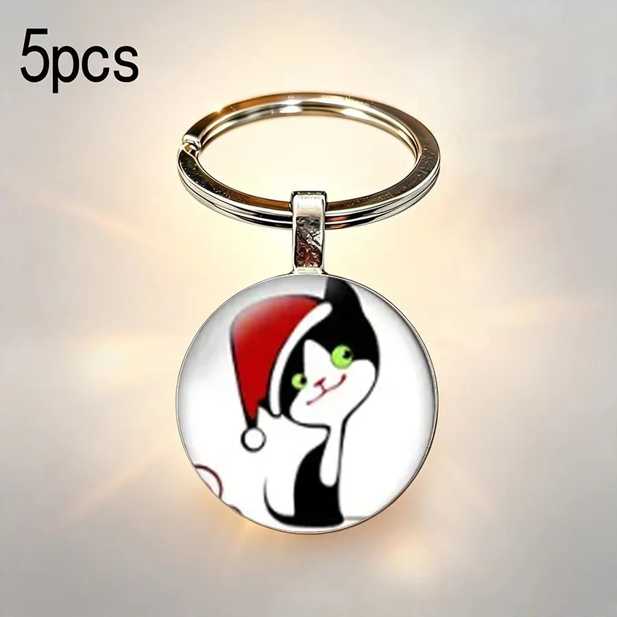 5PCS Personalized boy and girl carry on keychains with cute cat combination patterns, suitable as gifts for children