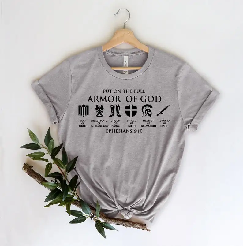 Put on The Full Armor of God Shirt Religious Aesthetic Harajuku T Shirt Christ Graphic O Neck Female Clothing Short Sleeve Tees