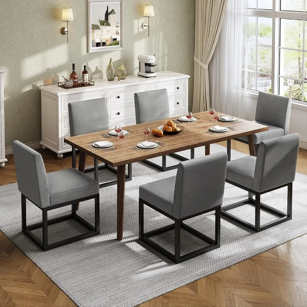 Dining Chairs Set of 6, Modern Upholstered Dinner Chairs with Metal Frame for Restaurant, Kitchen, Grey Padded Chairs