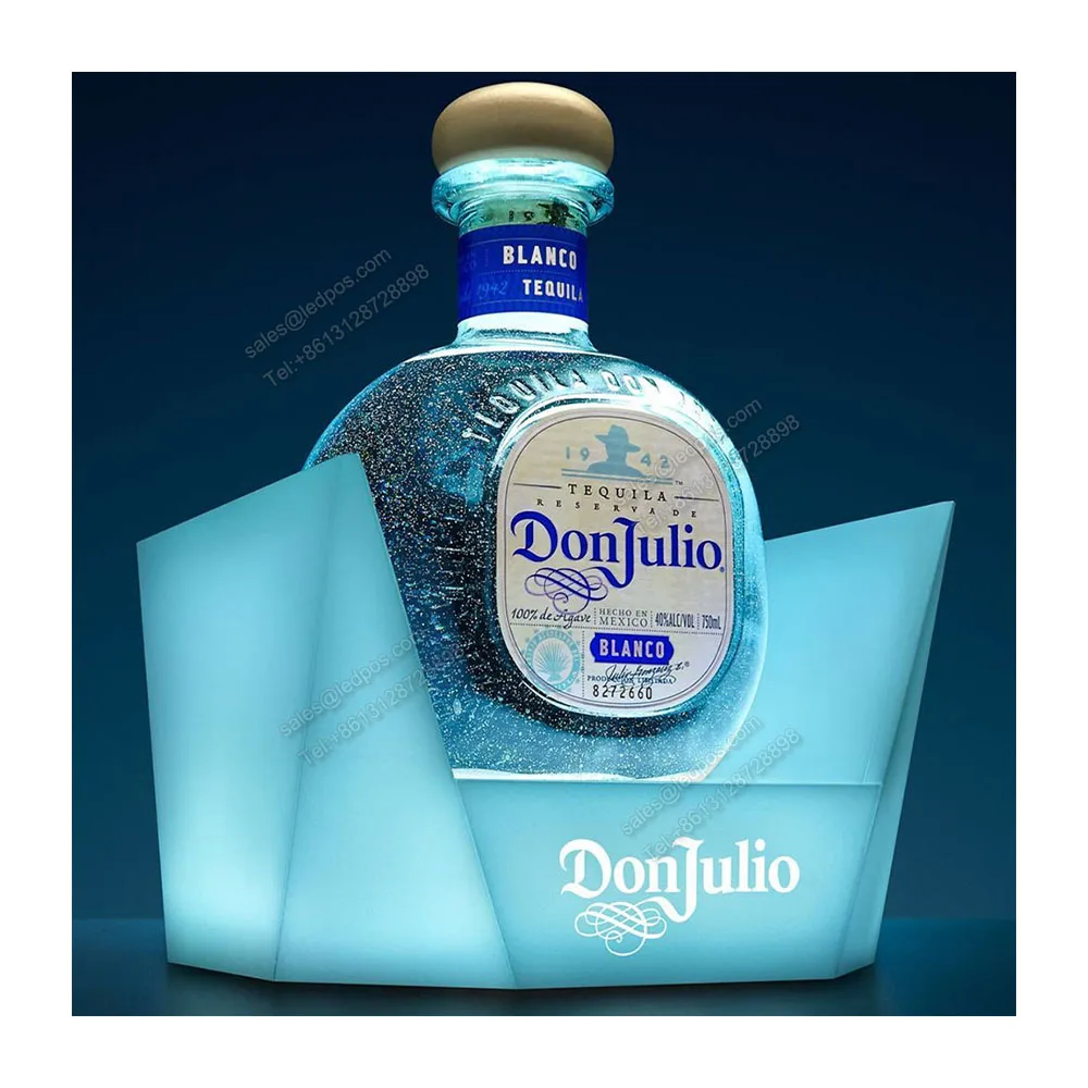 Rechargeable Blue LED Don Julio Reposado Blanco Tequila Bottle Presenter Pedestal Lighted Wine Rack VIP Service Glorifier Tray