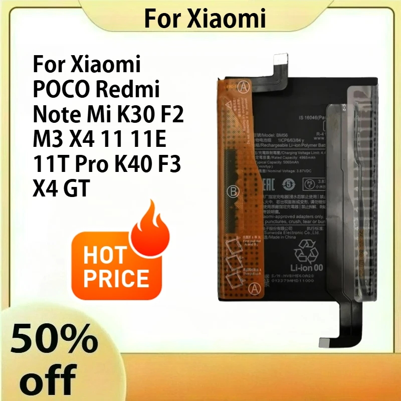 

Аккумулятор для Xiaomi POCO Redmi Note Mi K30 F2 M3 X4 11 11E 11T Pro K40 F3 X4 GT
