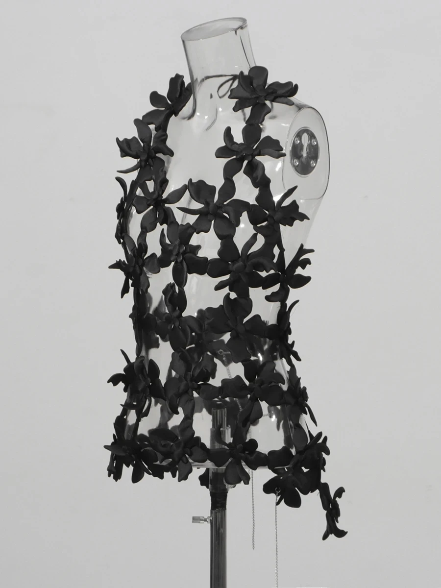 TWOTWINSTYLE Solid Hollow Out Minimalist Sexy Vests For Women V Neck Sleeveless Backless Spliced Lace Up Top Female Fashion New