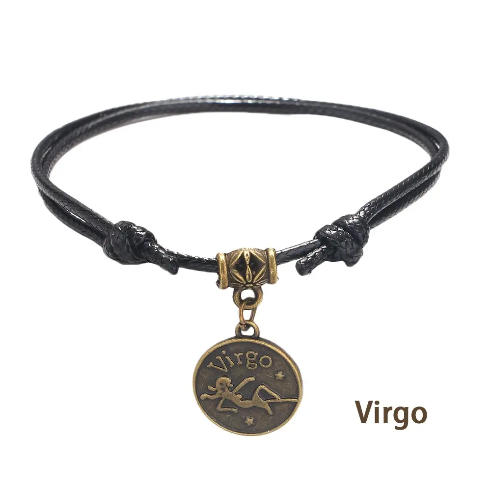 Ankle Chain Men Black Rope Sandal Barefoot Bracelet Anklet Foot Chain 12 Constellations Foot Jewelry