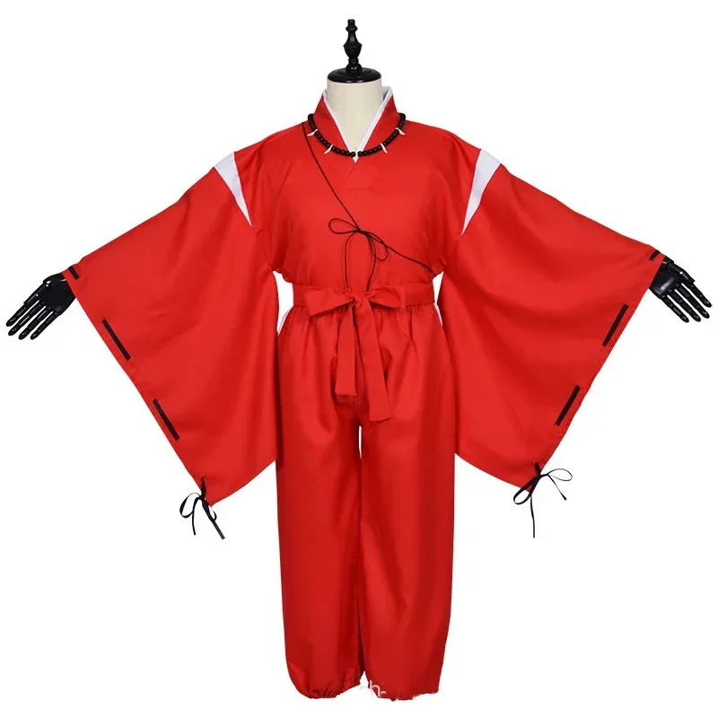 

New 2025 Anime Inuyasha Cosplay Costumes Red Japanese Kimono Men Robe Costume W Wigs Ears And Necklace For Halloween Party ★ ★ ★