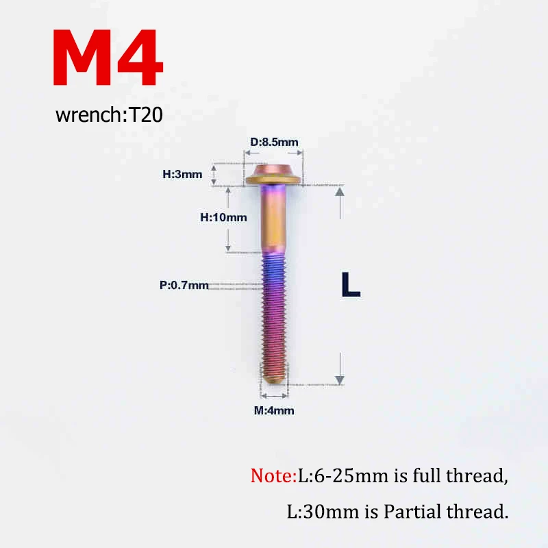 1pcs Titanium alloy Bolt TC4 Dished Screw M4 x 6/8/10/12/14/16/18/20/25/30mm Locomotive shell Modification and Repair