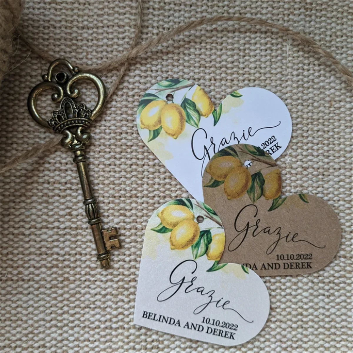 50pcs Heart Shaped Tags. Grazie Tags. Limoncello Tags