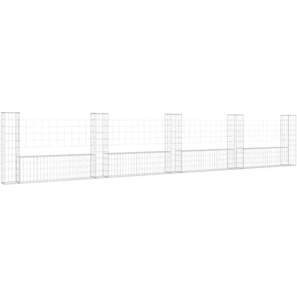 

Outdoor U-Shaped Gabion Basket, 5-Post Garden Fence Panel, 196.9 x 39.4 Wire Wall Enclosure