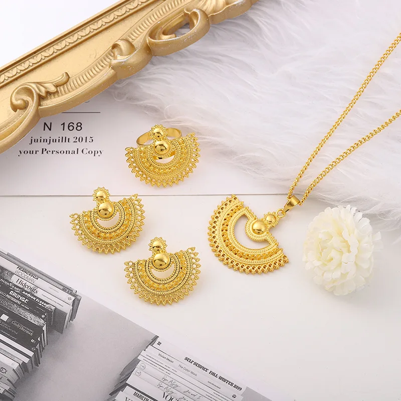 3pcs Jewelry Set Necklace Ring Earrings Female Models Light Luxury Style  sector Plated Jewelry Bridal Wedding Jewelry Set