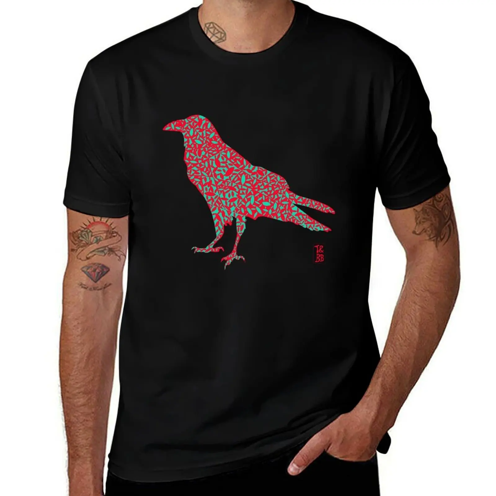 Teal and Red Crow Has Stuff Going ON T-Shirt Halloween Theme T-Shirt