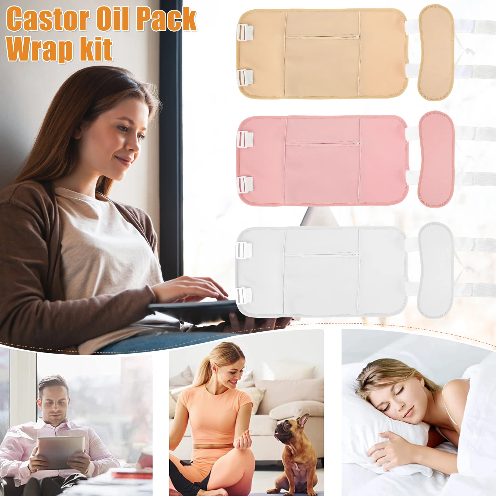 Castor Oil Pack Wrap Reusable Organic Castor Oil Pack Kit with Adjustable Elastic Strap Comfort Neck Waist Castor Oil Pack