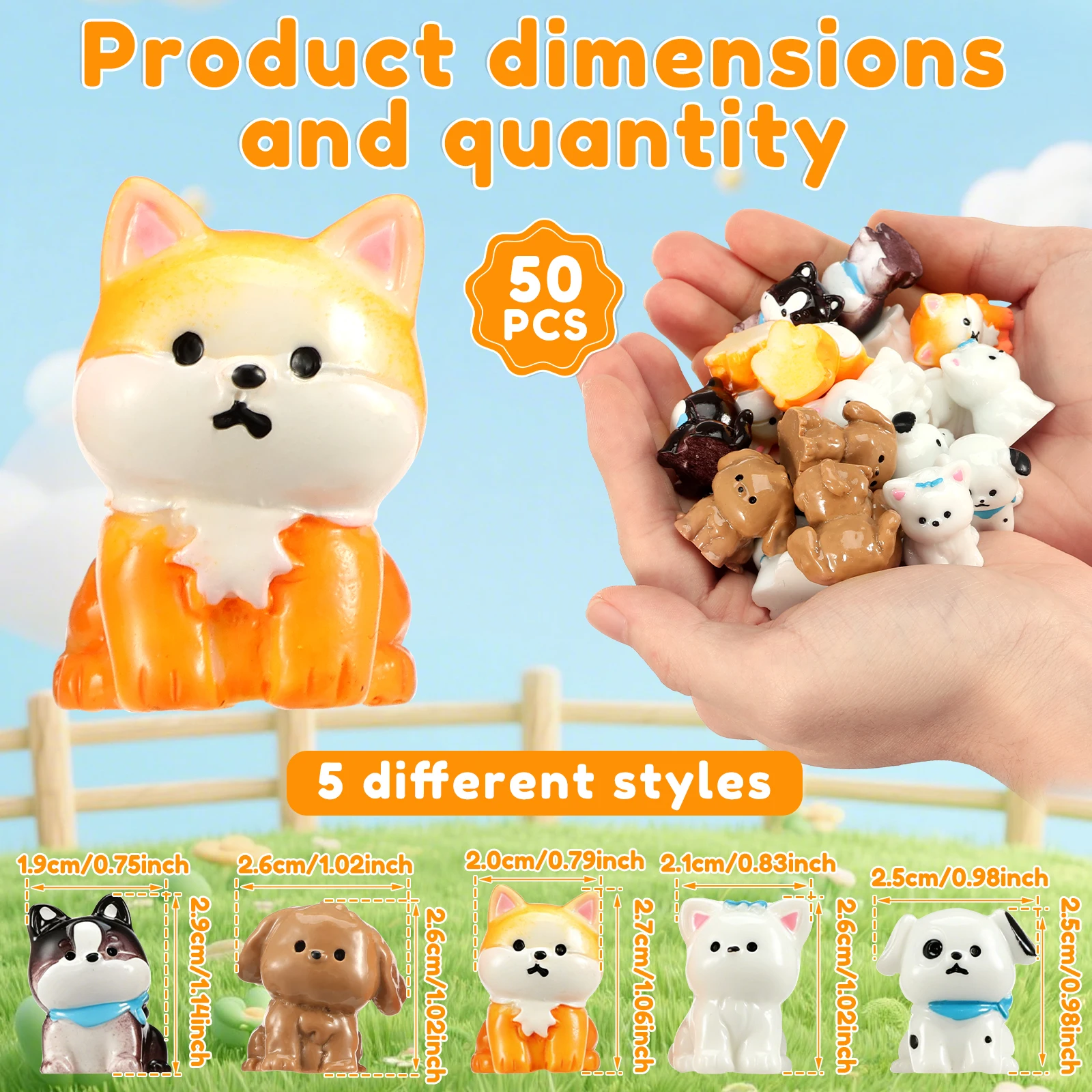 50 Pcs Mini Resin Cat/Dog Figurines Bulk Cartoon Tiny Cat/Dog Statue Desktop Ornaments for Fairy Garden Dollhouse Gift Filler