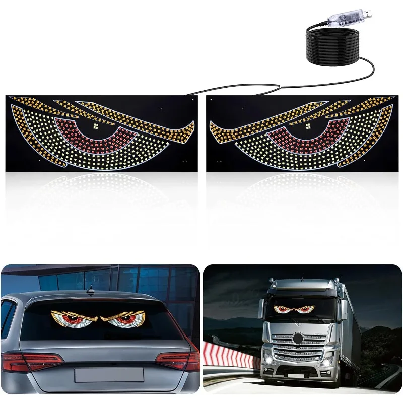 

2PCS Devil Eyes Light 5V USB Programmable Waterproof LED Sign Dynamic 23.42x4.72in Colorful Eye Lamp for Cars Windshield