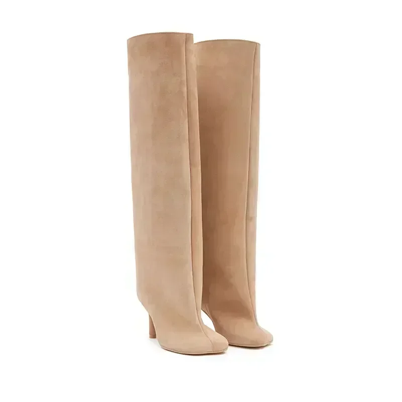 2025Autumn and Winter New 6cm Slim High Heels Knee High Women\'s Boots Round Toe Fashionable Women\'s Long Boots Knight Boots