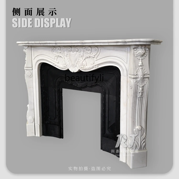 French Stone Fireplace Marble Fireplace European Style Retro Living Room Background Wall Decoration White Marble