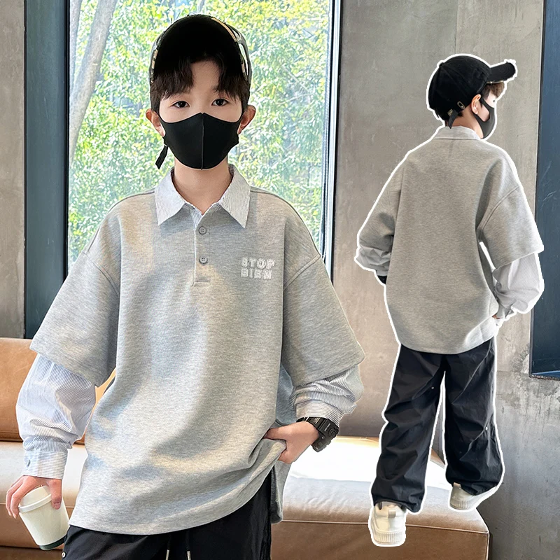 2026 pring Kids Clothes Polo Sweatshirt for Teen Boys Fashion Childwear Seasonal Clothing Child Casual Long Sleeve Polo Shirt