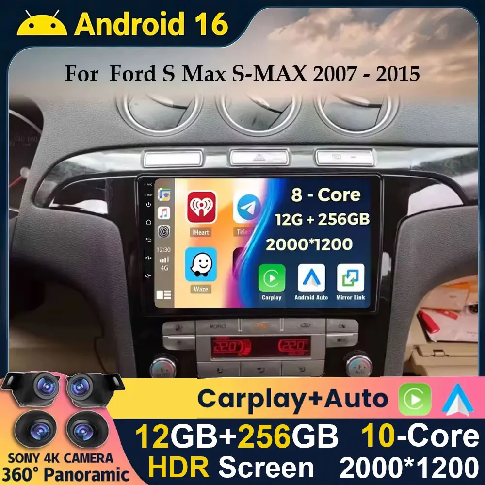 Android 16 Carplay Auto For Ford S Max S-MAX 2007 2008 2009 2010 2011 2012 2013 2014 2015 Car Radio Multimedia Player GPS Stereo