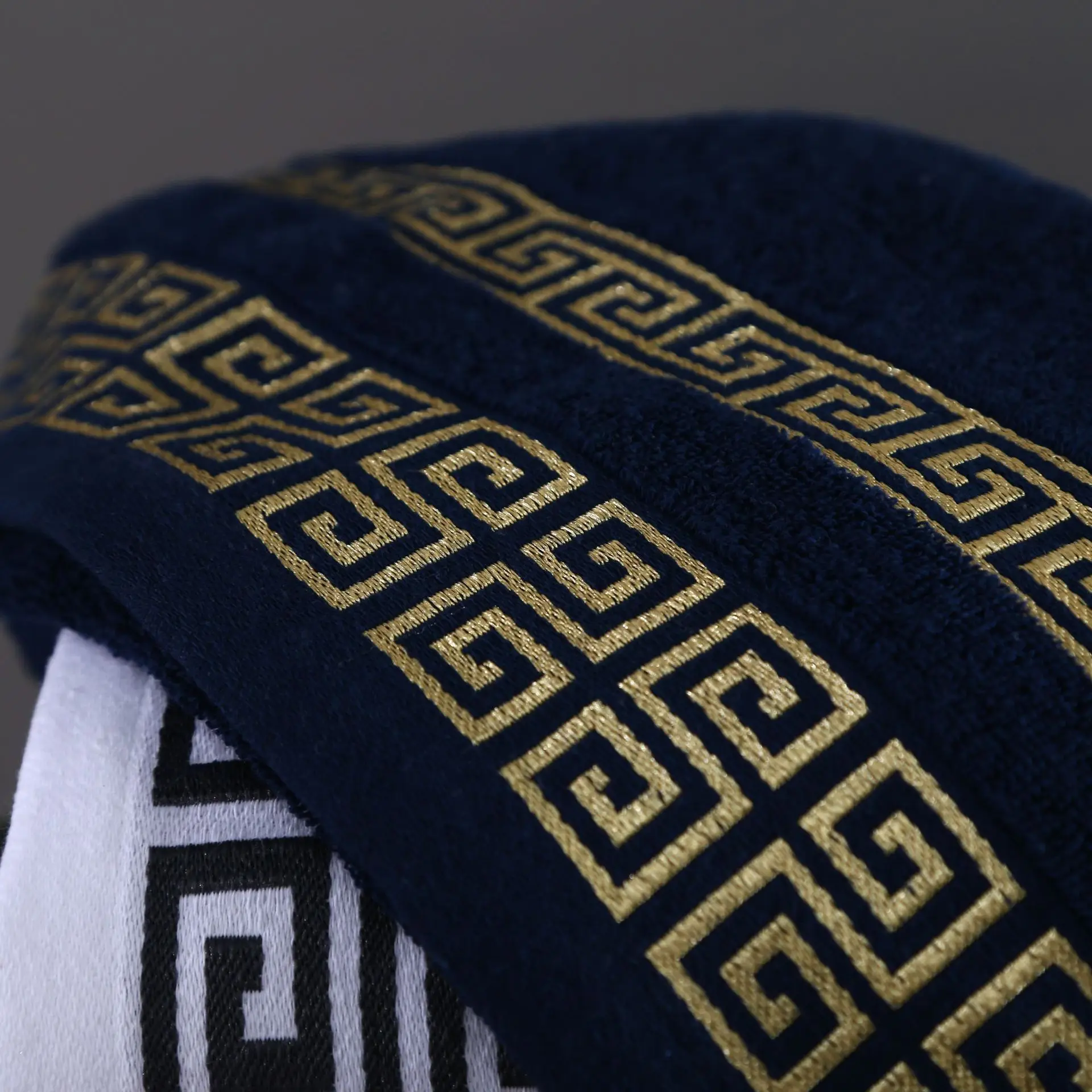 2PCS Blue Cotton Towel Set - Embroidered 34x74cm Hand & Face Towels + 70x140cm Big Bath Towel for Travel & Sports