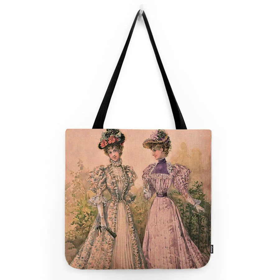 European Victoria Era Elegant Fashion Lady Royal Court Madame Duchess Portrait Painting Cotton Linen Shoulder Bag Tote Bag